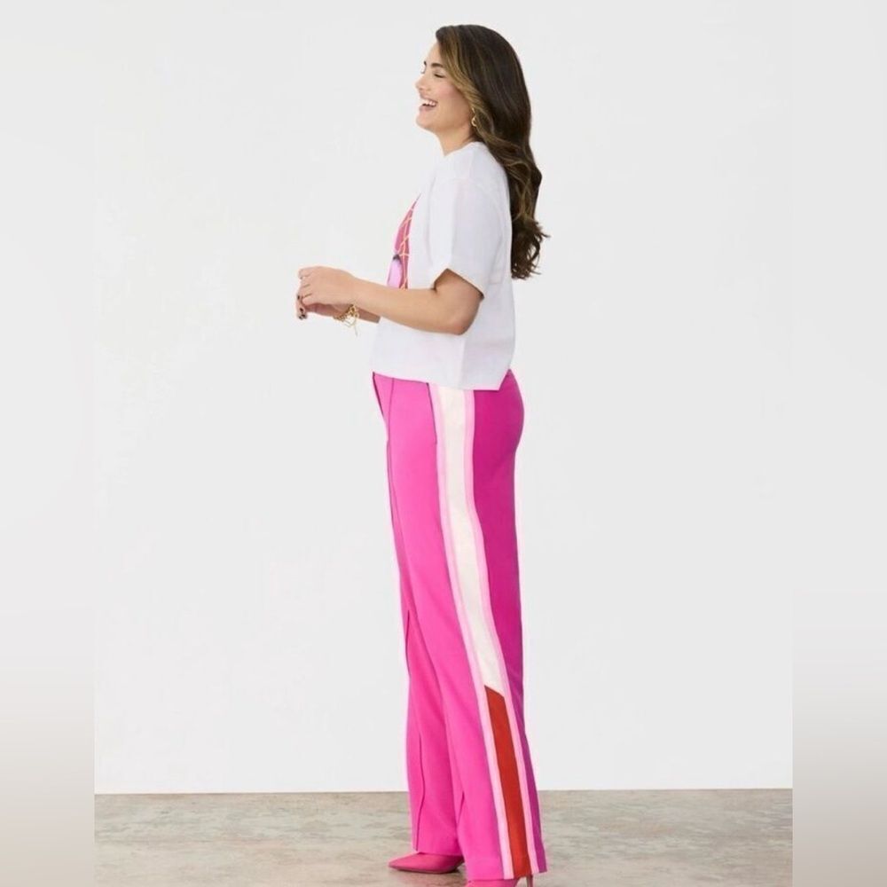 GSTQ Women’s Pink White Side Stripe Wide Leg Pants - Size 8
